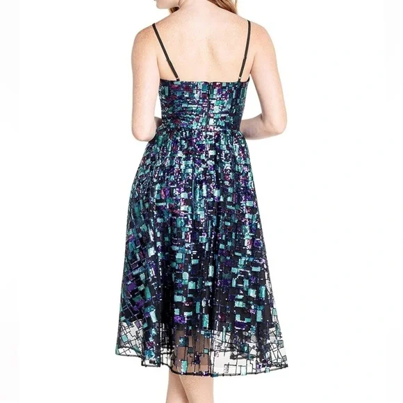 NWOT Dress the Population Womens Maren Fit Flare Midi Spaghetti Strap Dress Size - Picture 4 of 8